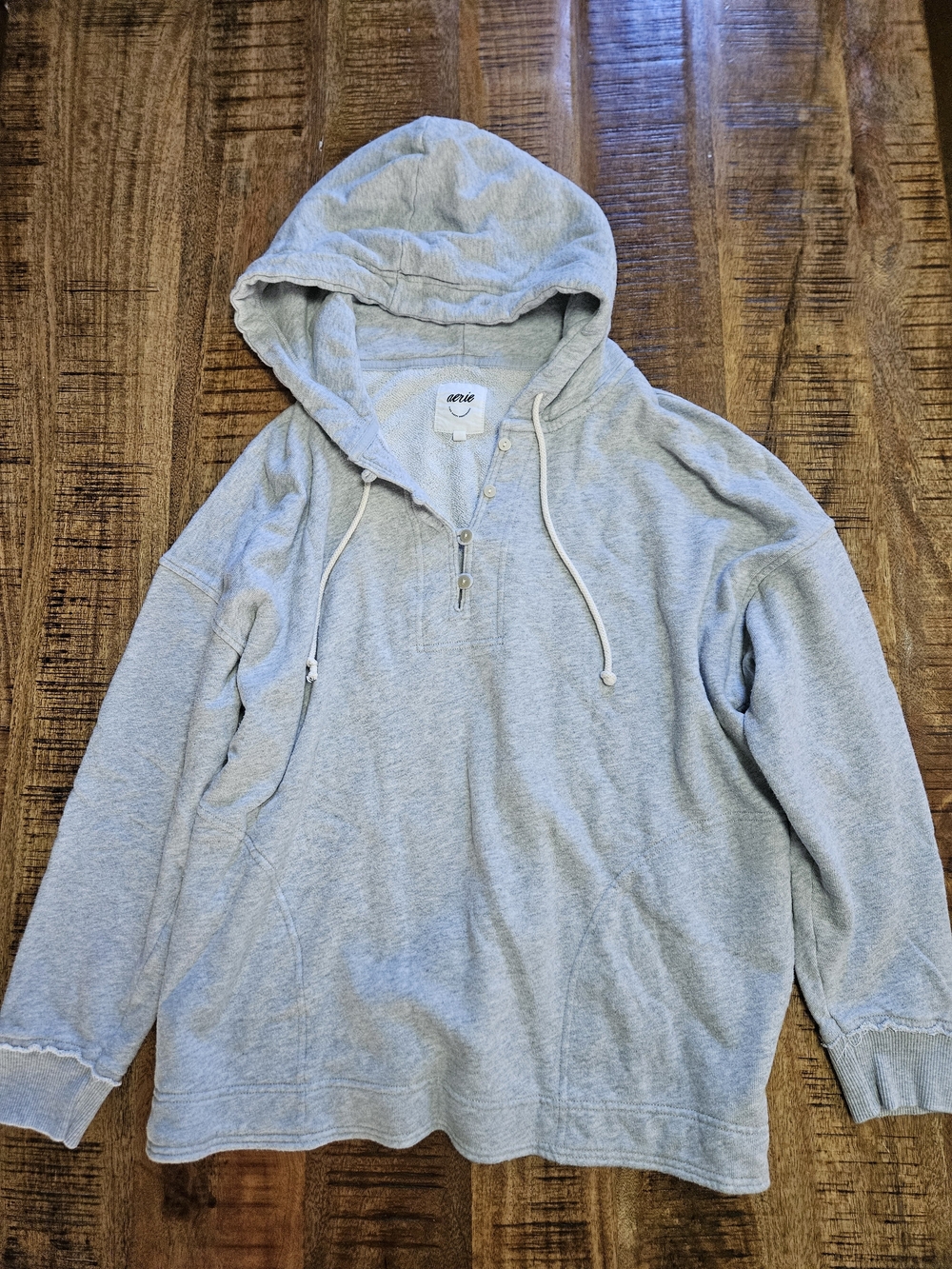 Aerie Light Gray Henley Hoodie Sweatshirt Oversized Small